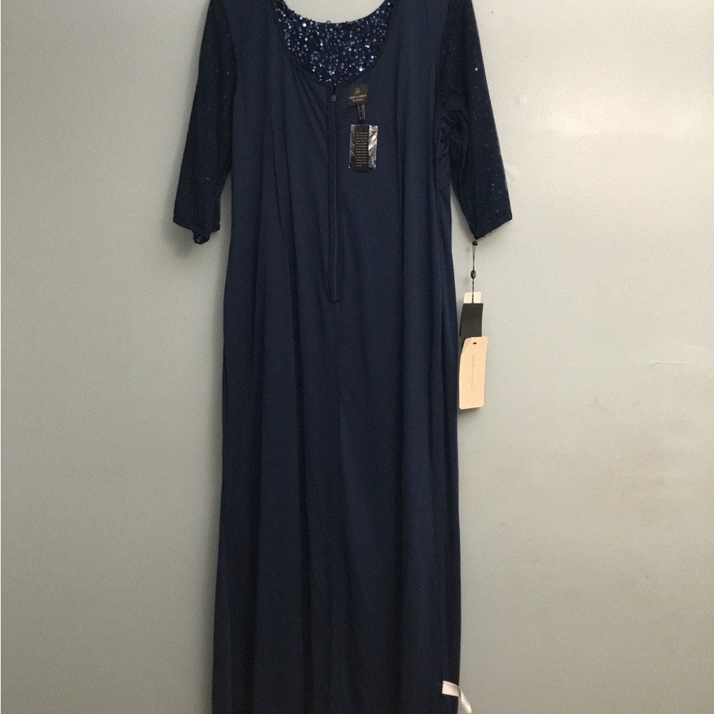 ADRIANNA PAPELL Blue and Silver Embellished Gown with Scoop Neckline - Picture 5 of 16